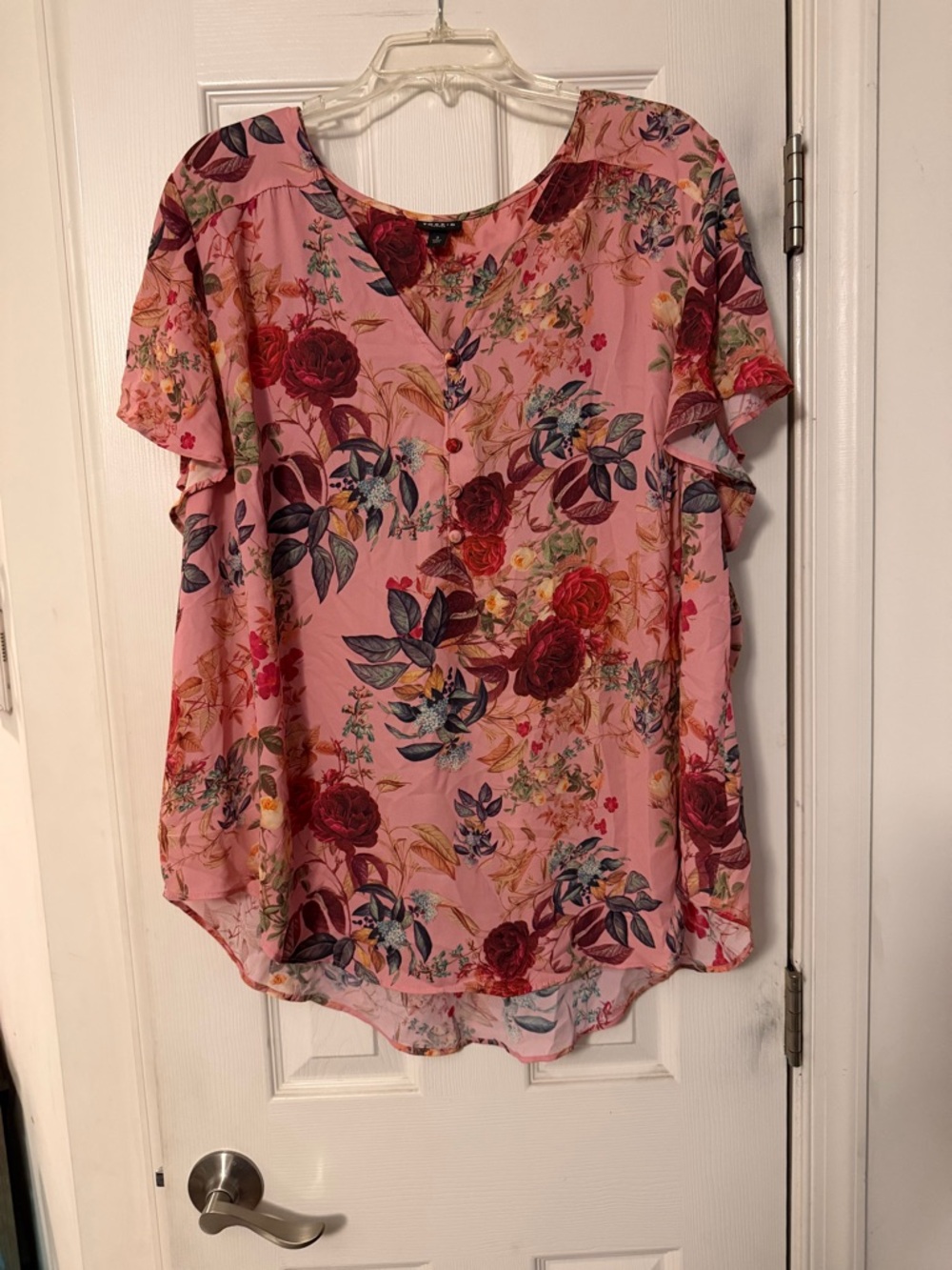 torrid Pink Floral V-Neck Flutter Sleeve Blouse